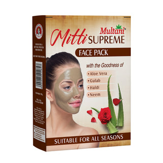 Multani Mitti Supreme Face Pack Powder With Goodness Of Aloe Vera, Gulab, Haldi & Neem | Bentonite Clay For Face Mask