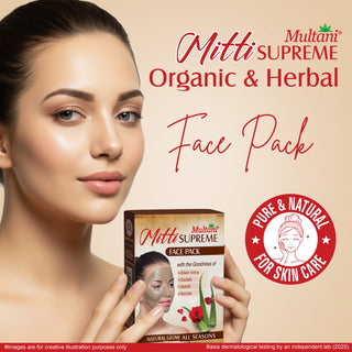 Multani Mitti Supreme Face Pack Powder With Goodness Of Aloe Vera, Gulab, Haldi & Neem | Bentonite Clay For Face Mask