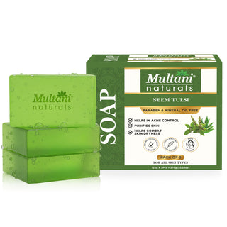 Multani Naturals Neem Tulsi Soap I Ayurvedic Bath Soap for Men & Women I Handmade Herbal Soap Bar with Neem & Tulsi Extract & Glycerin I Gentle Cleanser for Skin with Antioxidants, Fights Dryness with Every Use I Kind to all Skin
