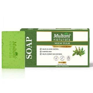 Multani Naturals Neem Tulsi Soap I Ayurvedic Bath Soap for Men & Women I Handmade Herbal Soap Bar with Neem & Tulsi Extract & Glycerin I Gentle Cleanser for Skin with Antioxidants, Fights Dryness with Every Use I Kind to all Skin