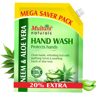 Multani Naturals Hand Wash Neem & Aloe Vera | Clean Hands,| Refreshing feel with Purifying Neem & Soothing touch of Aloe Vera | 99.9% Germ Protection |
