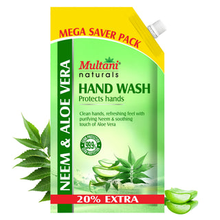 Multani Naturals Hand Wash Neem & Aloe Vera | Clean Hands,| Refreshing feel with Purifying Neem & Soothing touch of Aloe Vera | 99.9% Germ Protection | - 840 ML (0.23/Per ML)