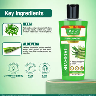 Multani Naturals Neem & Aloe Vera Shampoo | Anti-Dandruff & Scalp Cooling | Strengthens Hair Roots | Supports Scalp Health| SLS & Paraben Free | Dermatologically Tested| For All Hair Types