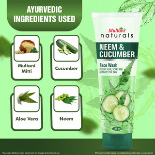 Multani Naturals Neem & Cucumber Face Wash | Useful for Ruduce Acne, Scars and Hydrates the Skin