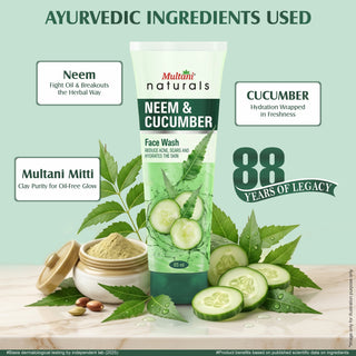 Multani Naturals Neem & Cucumber Face Wash | Useful for Ruduce Acne, Scars and Hydrates the Skin