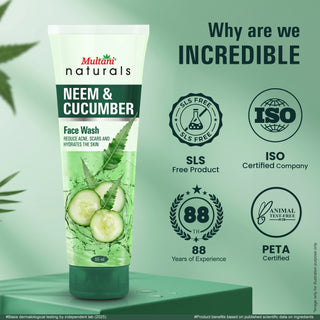 Multani Naturals Neem & Cucumber Face Wash | Useful for Ruduce Acne, Scars and Hydrates the Skin