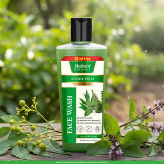 Multani Naturals Neem & Tulsi Face Wash I Face Cleanser Clinically & Dermatologically Tested Herbal Face Wash with Antibacterial & Anti-Inflammatory and Anti-Fungal PropertiesI Paraben Free I Sulphate Free I Kind to All Skin Types