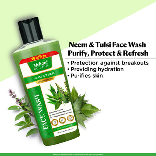 Multani Naturals Neem & Tulsi Face Wash I Face Cleanser Clinically & Dermatologically Tested Herbal Face Wash with Antibacterial & Anti-Inflammatory and Anti-Fungal PropertiesI Paraben Free I Sulphate Free I Kind to All Skin Types