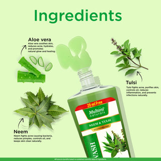 Multani Naturals Neem & Tulsi Face Wash I Face Cleanser Clinically & Dermatologically Tested Herbal Face Wash with Antibacterial & Anti-Inflammatory and Anti-Fungal PropertiesI Paraben Free I Sulphate Free I Kind to All Skin Types