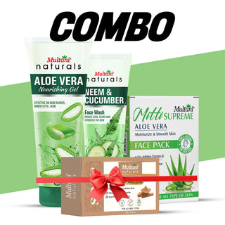 Multani Naturals Face Glowing  Combo | Aloe Vera Gel,| Neem Face Wash | Sandalwood Soap for Clear, Hydrated & Radiant Skin