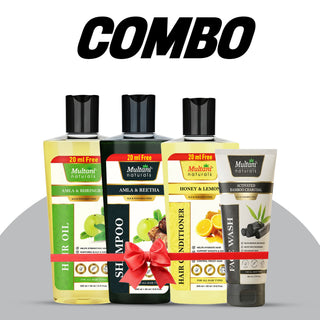 Multani Naturals Complete Hair & Skin Care Combo | Amla & Bhringraj Nourishing Kit | Charcoal Face Wash