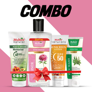 Multani Naturals Complete Skincare Kit |Face Wash,| Toner,| Moisturizer | SPF 50 Sunscreen for Clear, Hydrated & Glowing Skin - Combo