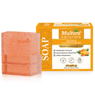 Multani Naturals Orange & Lemongrass Soap I 100 % Ayurvedic Bath Soap for Men & Women I Handmade Herbal Soap Bar with Lemongrass Extract, Orange Oil & Glycerin I, Rich in Vitamin C,  I Kind to Oily & Acne-Prone Skin