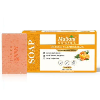 Multani Naturals Orange & Lemongrass Soap I 100 % Ayurvedic Bath Soap for Men & Women I Handmade Herbal Soap Bar with Lemongrass Extract, Orange Oil & Glycerin I, Rich in Vitamin C,  I Kind to Oily & Acne-Prone Skin