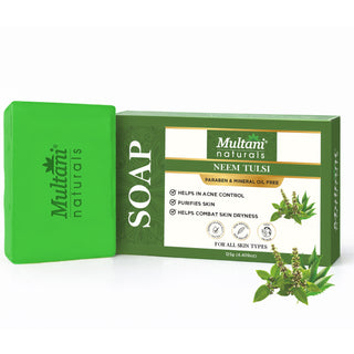 Multani Naturals Neem Tulsi Soap I Ayurvedic Bath Soap for Men & Women I Handmade Herbal Soap Bar with Neem & Tulsi Extract & Glycerin I Gentle Cleanser for Skin with Antioxidants, Fights Dryness with Every Use I Kind to all Skin