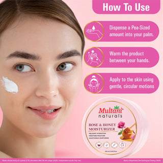 Multani Naturals Rose & Honey Moisturizer, Dermatologically Tested Lightweight & Non-Greasy Ayurvedic Formula with Rose Oil, Honey & Aloe Vera, Deeply Moisturizes, Smooth & Supple Skin, Paraben Free, All Skin Types