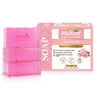 Multani Naturals Rosewater Soap I Ayurvedic Bath Soap for Men & Women | Handmade Herbal Soap Bar with Rose Water & Glycerin | Helps Sooth & Calm Irritated Skin, Hydrate & Softens Skin and Reduces Wrinkles & Fine Lines with Each Use