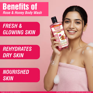 Multani Natural Rose & Honey Body Wash | Floral Fragrance | For Glowing, Soft & Smooth Skin | Gentle Daily Cleanser