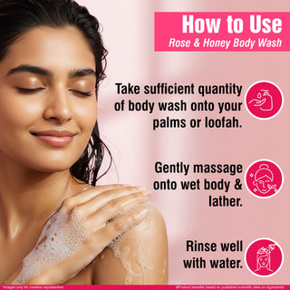 Multani Natural Rose & Honey Body Wash | Floral Fragrance | For Glowing, Soft & Smooth Skin | Gentle Daily Cleanser