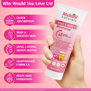 Multani Naturals Rose & Honey Moisturizer| Instant Skin Hydration | Improved Skin Texture | Hydrate Your Skin Within 30 Minutes of Application