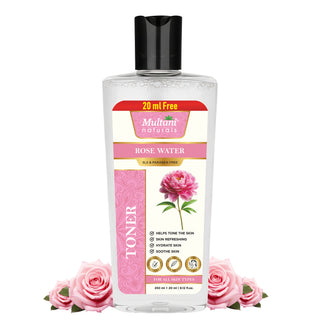 Multani Naturals Rose Water Toner | Oily Acne Prone Dry Combination Skin | Pore Tightening & Glowing Skin | Fades Blemishes, Brightens & Smoothens | Women & Men | SLS & PARABEN FREE