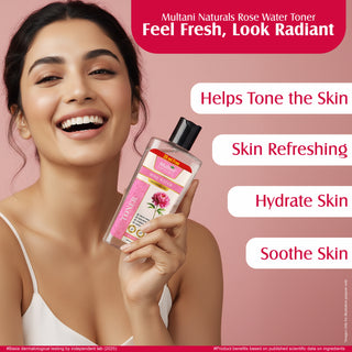 Multani Naturals Rose Water Toner | Oily Acne Prone Dry Combination Skin | Pore Tightening & Glowing Skin | Fades Blemishes, Brightens & Smoothens | Women & Men | SLS & PARABEN FREE