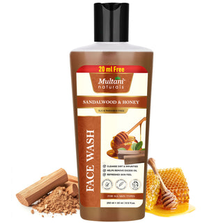 Multani Naturals Sandalwood & Honey Face Wash | Ayurvedic Cleanser infused with Madhu (Honey), Aloe Vera Extract and Sandalwood Oil for Men & Women | Dermatologically Tested Herbal Face Wash to Soothe and Restore Skin Kind to All Skin Types