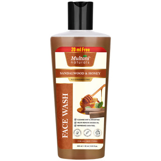 Multani Naturals Sandalwood & Honey Face Wash | Ayurvedic Cleanser infused with Madhu (Honey), Aloe Vera Extract and Sandalwood Oil for Men & Women | Dermatologically Tested Herbal Face Wash to Soothe and Restore Skin Kind to All Skin Types