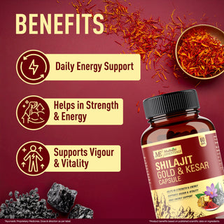 Multani Essentials Shilajit Gold & Kesar Capsules | Daily Energy, Stamina, Strength, Vigour & Vitality Support | With Ashwagandha, Swarna Bhasma & Shudh Shilajit |
