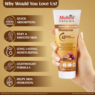 Multani Naturals Sandalwood & Kesar Moisturizer | Instant Hydration,| Glowing Skin & Improved Texture