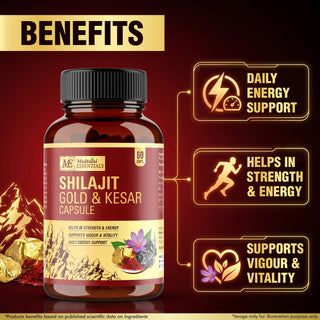 Multani Essentials Shilajit Gold & Kesar Capsules | Daily Energy, Stamina, Strength, Vigour & Vitality Support | With Ashwagandha, Swarna Bhasma & Shudh Shilajit |