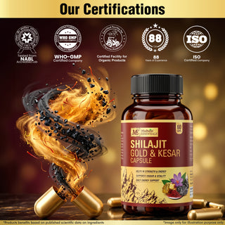 Multani Essentials Shilajit Gold & Kesar Capsules | Daily Energy, Stamina, Strength, Vigour & Vitality Support | With Ashwagandha, Swarna Bhasma & Shudh Shilajit |