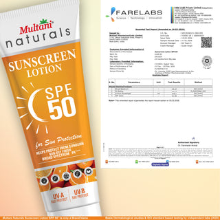 Multani Naturals SPF 50 Vitamin C Sunscreen Lotion | Prevent Sunburn & Sun Tan for Men & Women