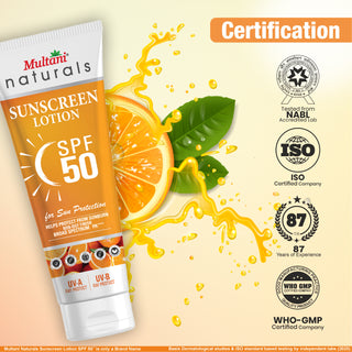 Multani Naturals SPF 50 Vitamin C Sunscreen Lotion | Prevent Sunburn & Sun Tan for Men & Women