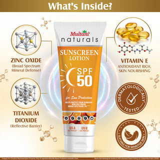 Multani Naturals SPF 50 Sunscreen Lotion | Helps Protect From Sun Burn | Non Oily |Broad Spectrum PA++++| UV-A & UV-B Ray Protecter