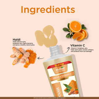 Multani Naturals Ubtan & Vitamin C Face Wash | Ayurvedic Face Cleanser with Essential Oils for Men & Women –Unisex I Face Cleanser Clinically & Dermatologically Tested Herbal Face Wash for Skin With Sulphate Free I  Kind to All Skin Types