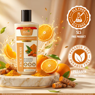 Multani Naturals Ubtan & Vitamin C Face Wash | Ayurvedic Face Cleanser with Essential Oils for Men & Women –Unisex I Face Cleanser Clinically & Dermatologically Tested Herbal Face Wash for Skin With Sulphate Free I  Kind to All Skin Types