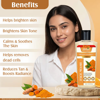 Multani Naturals Ubtan & Vitamin C Face Wash | Ayurvedic Face Cleanser with Essential Oils for Men & Women –Unisex I Face Cleanser Clinically & Dermatologically Tested Herbal Face Wash for Skin With Sulphate Free I  Kind to All Skin Types
