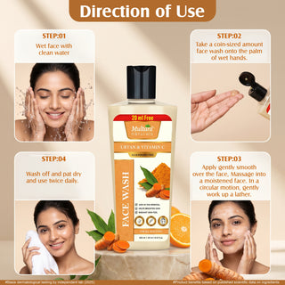 Multani Naturals Ubtan & Vitamin C Face Wash | Ayurvedic Face Cleanser with Essential Oils for Men & Women –Unisex I Face Cleanser Clinically & Dermatologically Tested Herbal Face Wash for Skin With Sulphate Free I  Kind to All Skin Types