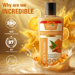 Multani Naturals Ubtan & Vitamin C Face Wash | Ayurvedic Face Cleanser with Essential Oils for Men & Women –Unisex I Face Cleanser Clinically & Dermatologically Tested Herbal Face Wash for Skin With Sulphate Free I  Kind to All Skin Types