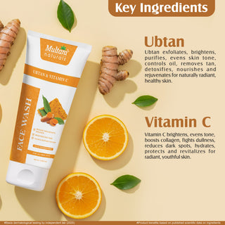Multani Naturals Ubtan & Vitamin C Face Wash | Ayurvedic Face Cleanser with Essential Oils for Men & Women –Unisex I Face Cleanser Clinically & Dermatologically Tested Herbal Face Wash for Skin With Sulphate Free I  Kind to All Skin Types