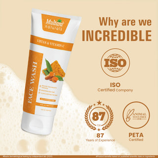 Multani Naturals Ubtan & Vitamin C Face Wash | Ayurvedic Face Cleanser with Essential Oils for Men & Women –Unisex I Face Cleanser Clinically & Dermatologically Tested Herbal Face Wash for Skin With Sulphate Free I  Kind to All Skin Types