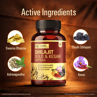 Multani Essentials Shilajit Gold & Kesar Capsules | Daily Energy, Stamina, Strength, Vigour & Vitality Support | With Ashwagandha, Swarna Bhasma & Shudh Shilajit |